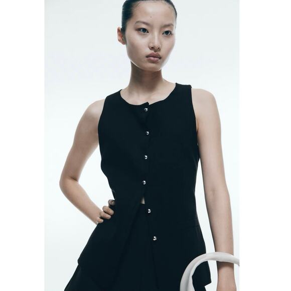H&M NWT Womens Old Money Quiet Luxury Fine Knit Vest in Black Silver Buttons XL - Picture 1 of 10